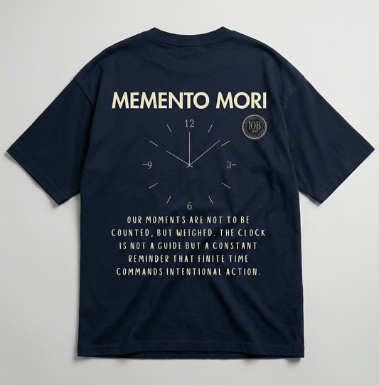 Back design Memento Mori clock and statement text