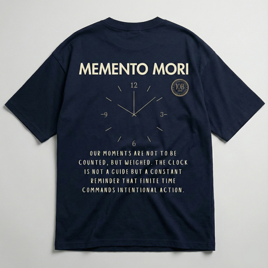 Back design Memento Mori clock and statement text